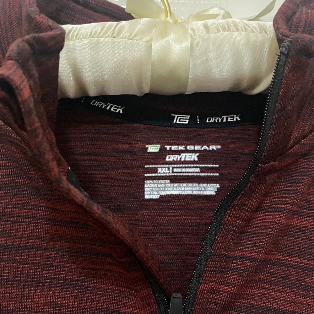 Men's Burgundy & Black Detail Fabric Zip-Up Sweater;XXL